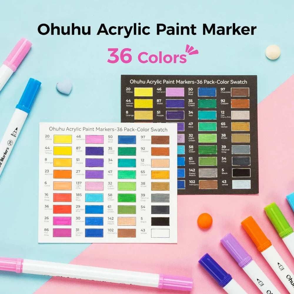 Ohuhu Acrylic Paint Markers 36 Colours, Brush & Fine Tips - Artsupplies NZ