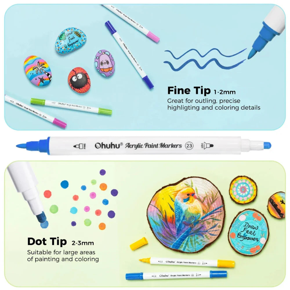 Ohuhu Acrylic Paint Markers 36 Colours, Brush & Fine Tips - Artsupplies NZ