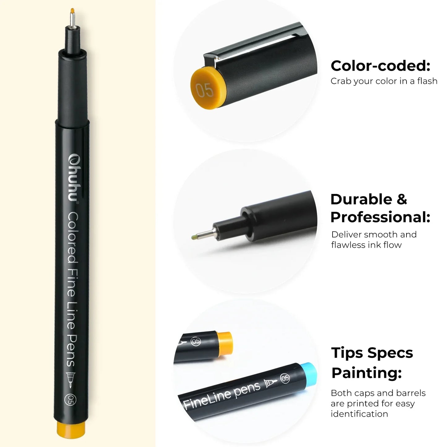 Ohuhu Hana Coloured Fineliner Drawing Pens, 18 Pack