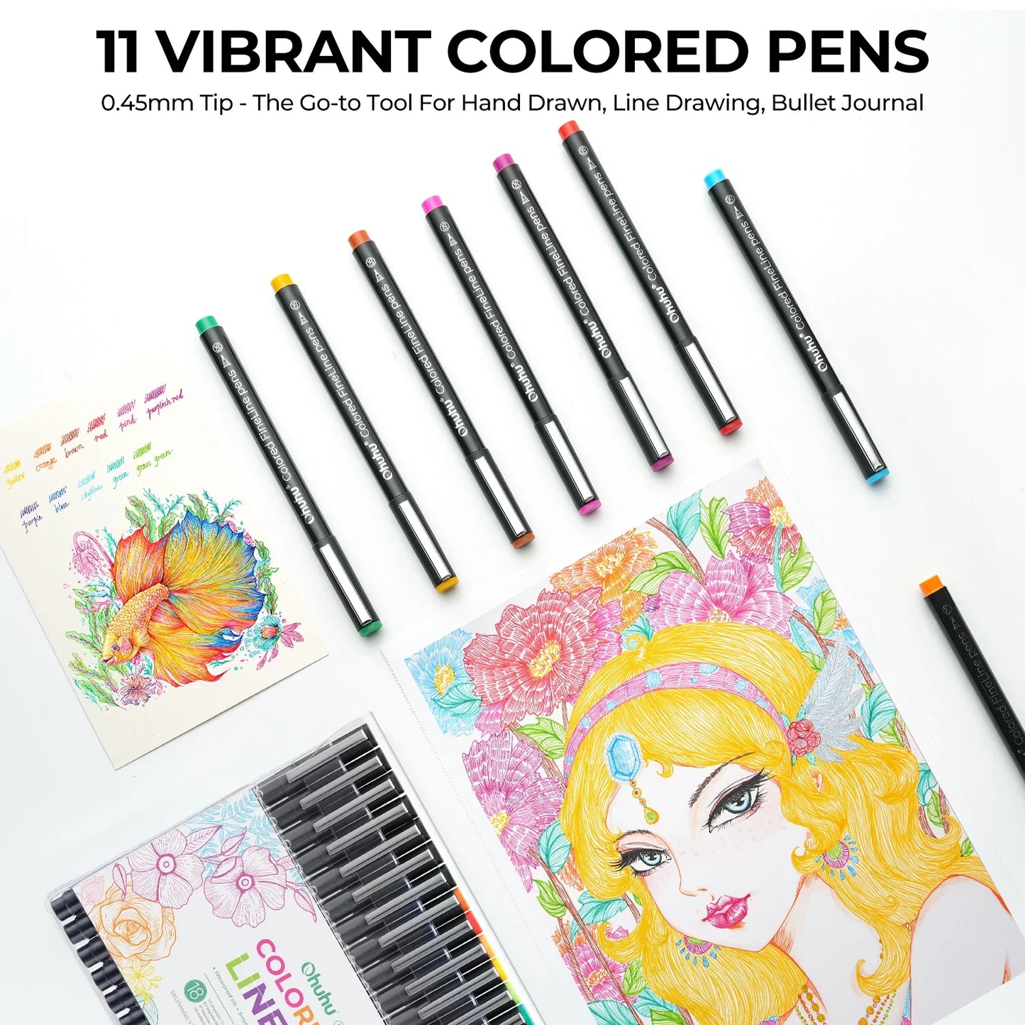 Ohuhu Hana Coloured Fineliner Drawing Pens, 18 Pack