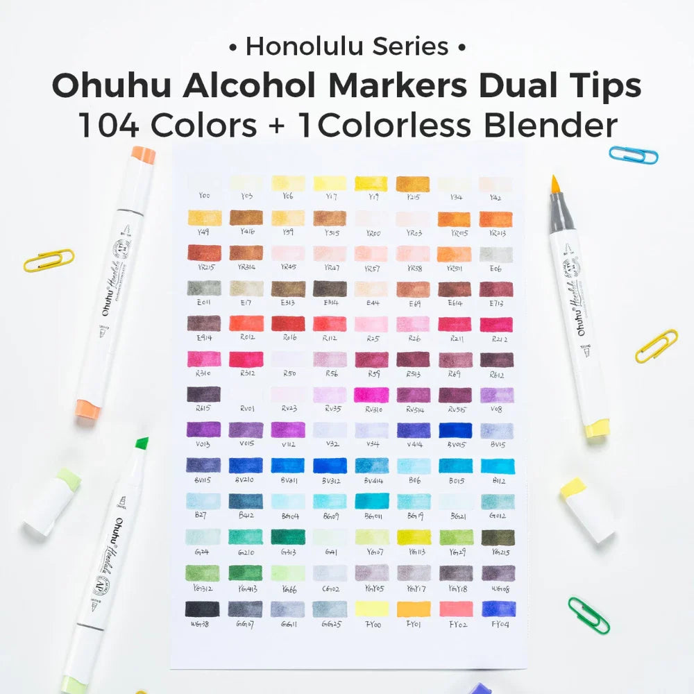 Ohuhu Honolulu 104 Colours Dual Tip Alcohol Art Markers - Artsupplies NZ