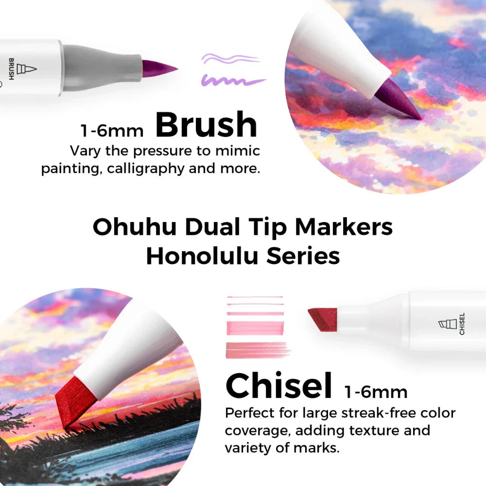 Ohuhu Honolulu 104 Colours Dual Tip Alcohol Art Markers - Artsupplies NZ