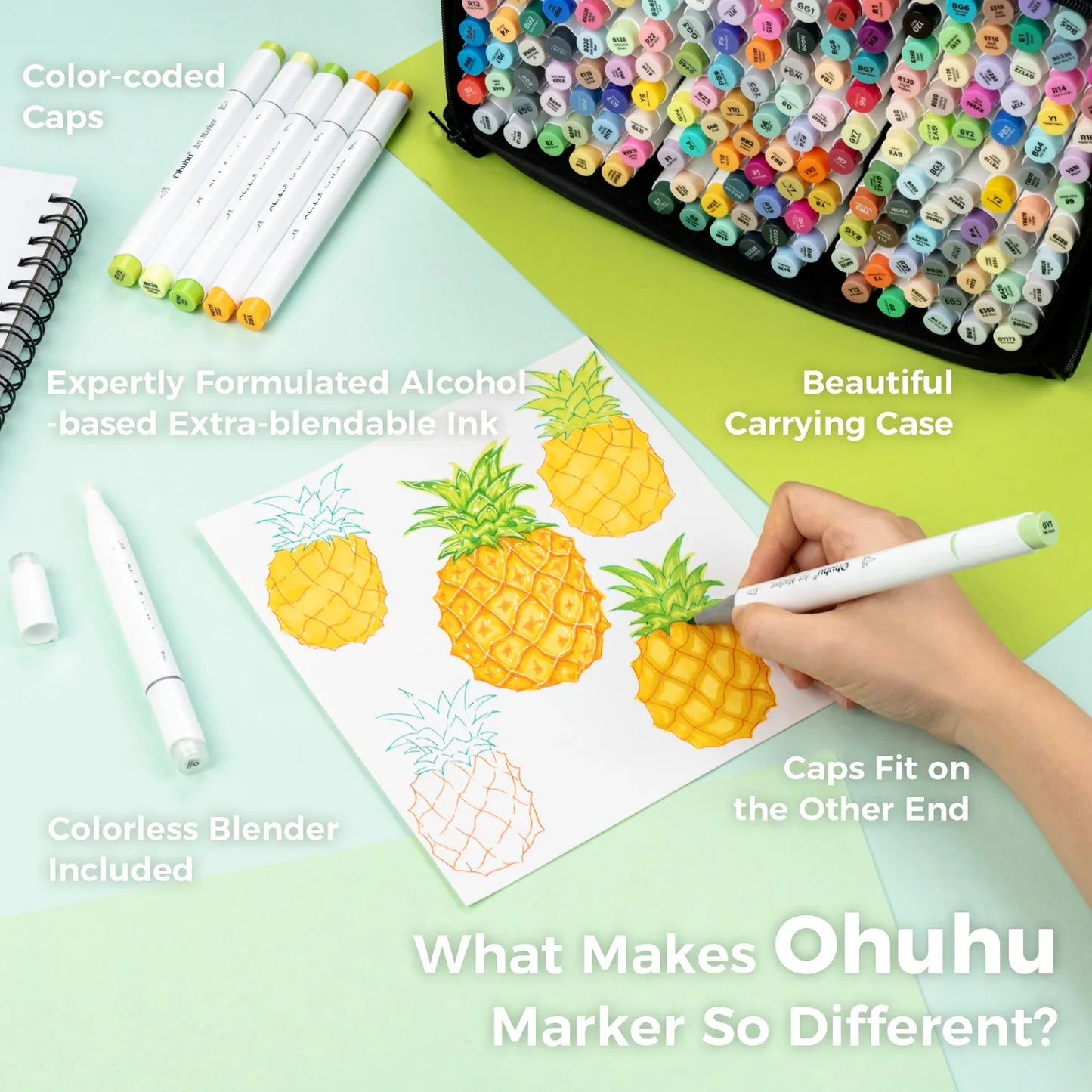 Ohuhu Honolulu B 216 Colours Dual Tip Alcohol Art Markers