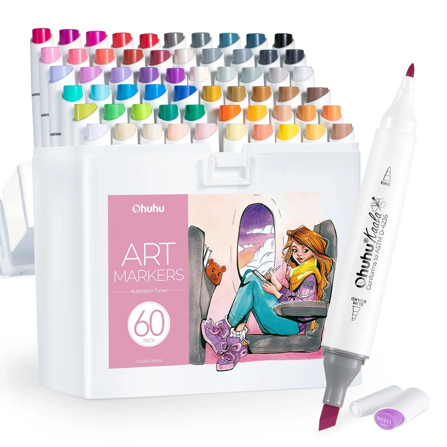 Ohuhu Kaala 60 Colours Dual Tip Alcohol Markers, Illustration Tones