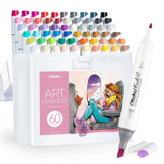 Ohuhu Kaala 60 Colours Dual Tip Alcohol Markers, Illustration Tones