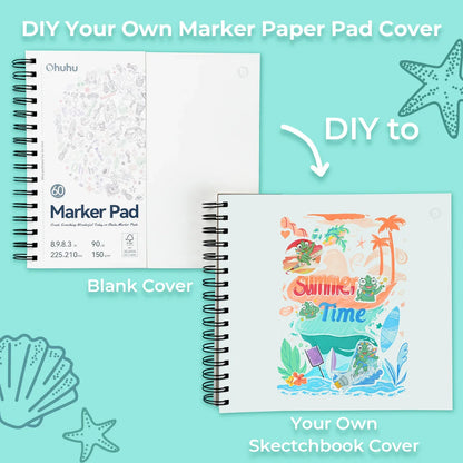 Ohuhu Spiral-bound Bleedproof Marker Pad, 60 Sheets, 225x210mm