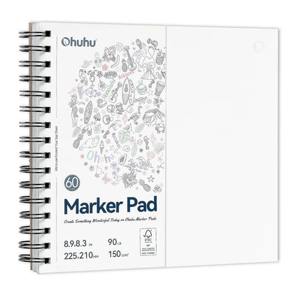 Ohuhu Spiral-bound Bleedproof Marker Pad, 60 Sheets, 225x210mm