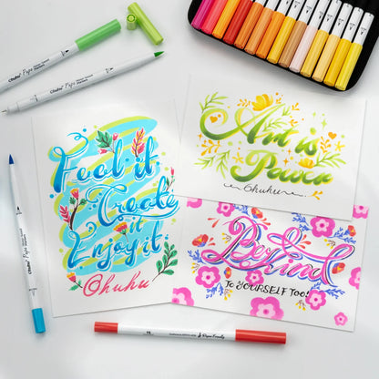 Ohuhu Pupe 60 Colours Paper-Friendly Dual Tip Water Based Art Markers