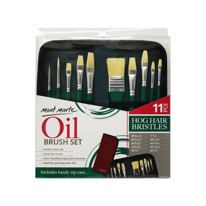 Oil Brush Set 11pcs in Wallet Hog Bristles Brushes Acrylic Painting - Glowish