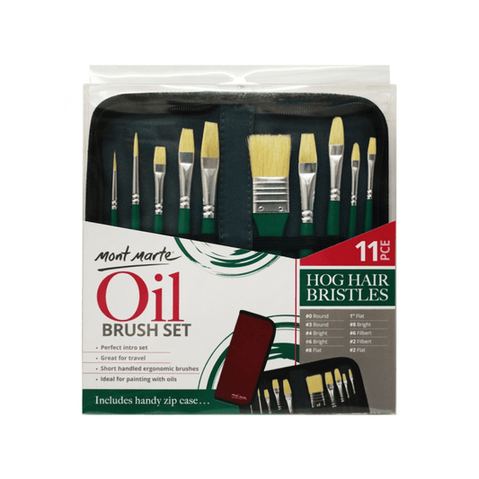 Oil Brush Set 11pcs in Wallet Hog Bristles Brushes Acrylic Painting - Glowish