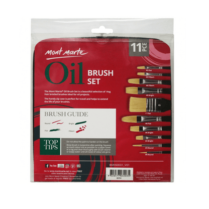 Oil Brush Set 11pcs in Wallet Hog Bristles Brushes Acrylic Painting - Glowish