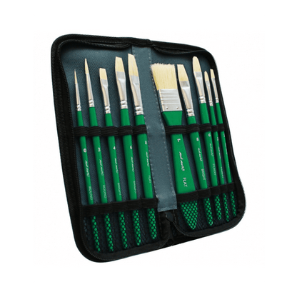 Oil Brush Set 11pcs in Wallet Hog Bristles Brushes Acrylic Painting - Glowish