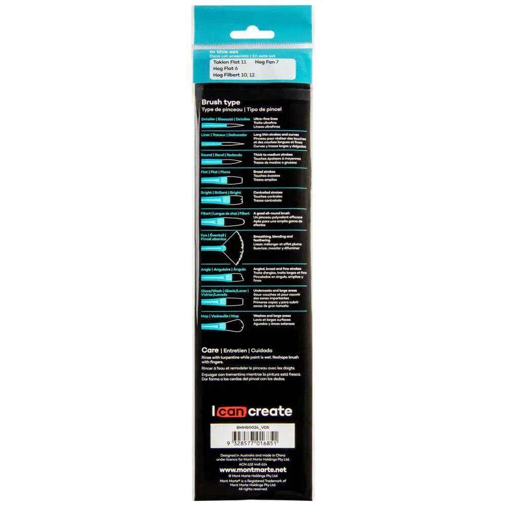 Oil Brushes Signature Range 5pc - Mont Marte - Glowish