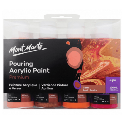 Pouring Paint Kit - Premium Acrylic Paint Set 4x120ml Coral - Glowish