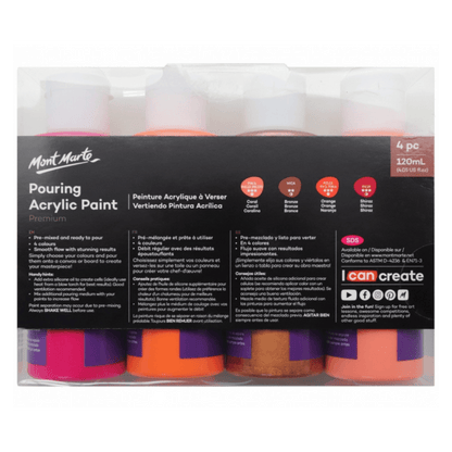 Pouring Paint Kit - Premium Acrylic Paint Set 4x120ml Coral - Glowish