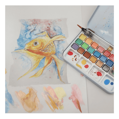 Premium Metallic Watercolour Cake Set in Tin 21pc - Glowish