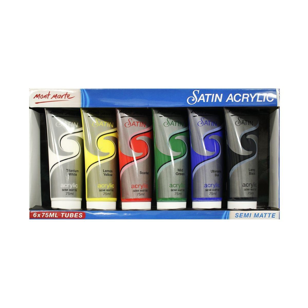 Satin Acrylic Primary Set 6pcs x 75ml (2.5oz) - Mont Marte - ArtSupplies.nz