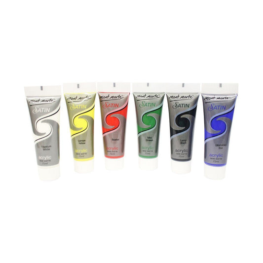 Satin Acrylic Primary Set 6pcs x 75ml (2.5oz) - Mont Marte - ArtSupplies.nz