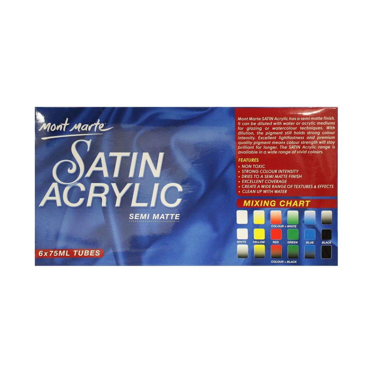 Satin Acrylic Primary Set 6pcs x 75ml (2.5oz) - Mont Marte - ArtSupplies.nz