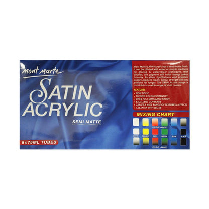 Satin Acrylic Primary Set 6pcs x 75ml (2.5oz) - Mont Marte - ArtSupplies.nz