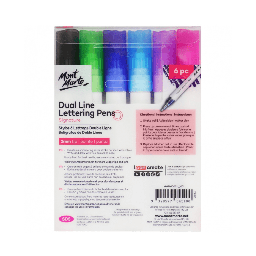 Signature Dual Line Lettering Pens 2mm (0.08in) Tip 6pc - Glowish