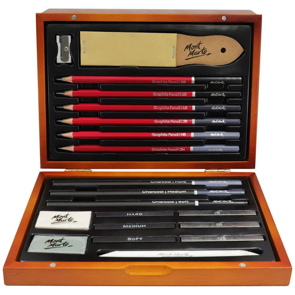 Sketching Set in Wooden Box 20pc - Mont Marte - Glowish