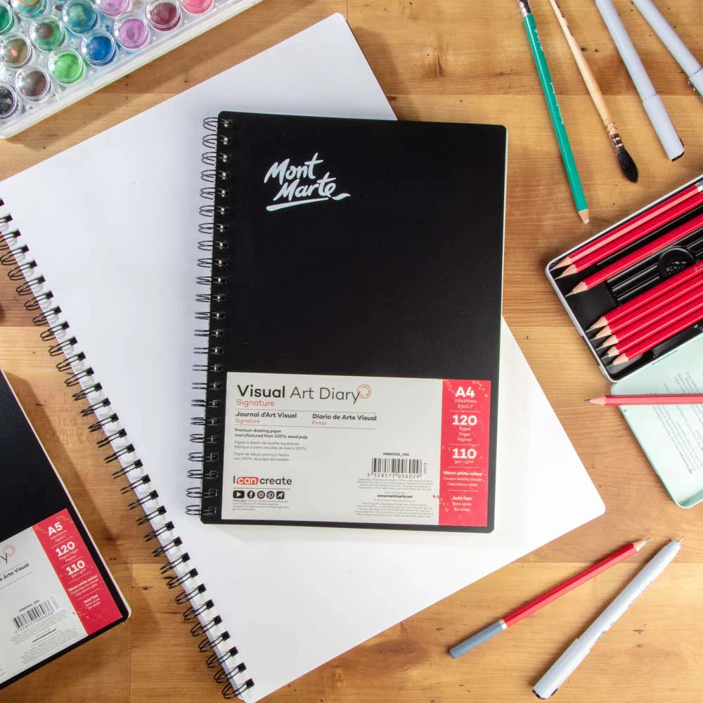 Visual Art Diary Spiral Bound White Paper A4 110gsm 120 Sheet - Mont Marte
