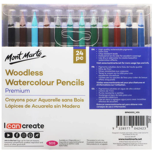 Woodless Watercolour Pencils Premium 24pc - Mont Marte - Glowish